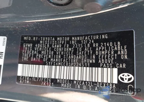 2025 Toyota Corolla Se from USA, damaged, VIN 5YFS4MCE8SP224511